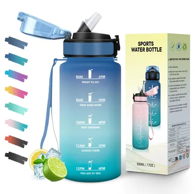 Obrázok produktu pre Fľaša na pitie s objemom 500 ml, s brčkom, s ochranou proti úniku a s motivačnou stupnicou, značka Mulbijeo