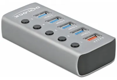 Immagine prodotto di Delock 63262 DELOCK HUB USB 3.2Gen1 Type-A a 4 porte + commutatore di porte per la ricarica rapida