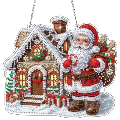Obrázek produktu pro Sada pro tvorbu přívěsku technikou "diamond painting" s motivem Santa Clause a domkem, vhodná pro dospělé i děti