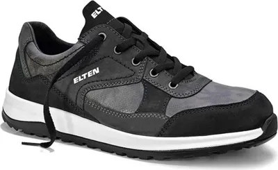 A single black and gray ELTEN safety shoe is shown against a white background.
