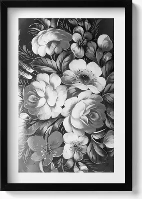 Produktbild von Schwarze und weiße Blumen– Wandbild mit Rahmen – Gerahmtes Bild  – Wanddekoration – 40x60 cm –  Schwarz
