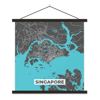 Obrázok produktu pre MuchoWow® Textilný plagát - Singapur - Mapa - Modrá - Mapa - Mapa mesta - 120x120cm - S čiernymi lamelami