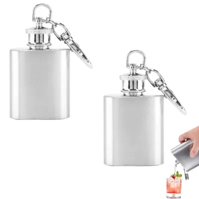 Image de Gourde en acier inoxydable - Petite gourde de poche pour spiritueux - 1 once (environ 30 ml) - Argent