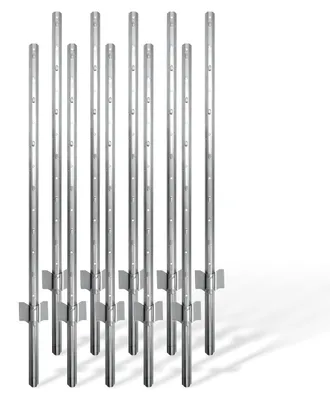 Produktbild von Relaxdays Zaunpfosten, 10er Set, für Drahtzaun, Zaunpfahl zum Einschlagen, 90 cm hoch, u-Profil, Garten, Stahl, silber