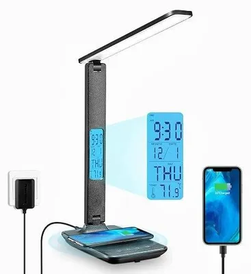 Zdjęcie produktu dla Lampka biurkowa LED z zegarem ściemnialna dotykowa do pracy