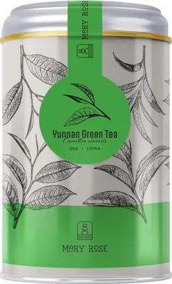 Produktbild von Mary Rose - Grüner Tee Yunnan in Dose 50g - Aromaschützende Metall Dose - Leicht Gerollte Blätter - Erdig Süßlich Bitter - Belebend Erfrischend - Aus China