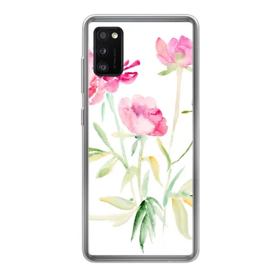 Produktbild von MuchoWow® Handyhülle Schutzhülle Hülle für Samsung Galaxy A41 Blumen - Aquarell - Rosa Silikon Softcase Handy Hülle - Mobiltelefon