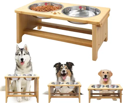 Produktbild von Erhöhte Hundenäpfe - Bambus - für große, mittelgroße, kleine Hunde - Futter- und Wasserspender - 44 cm L x 24 cm B x 18 cm H