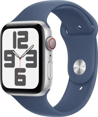 Produktbild von Apple Watch SE, CELL, silber, 44mm, Aluminiumgehäuse, Sportarmband denim, M/L