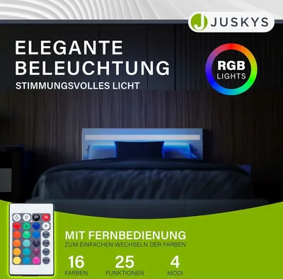 Produktbild von Juskys Polsterbett Verona - 120x200 cm - Bettgestell inkl. LED-Beleuchtung, Lattenrost & Matratze - weiß - Kunstleder - Einzelbett Jugendbett