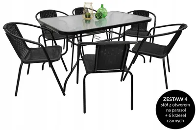 Zdjęcie produktu dla Zestaw mebli ogrodowych stół Bergamo /O 140x80 + 6x krzesło Loretto czarny