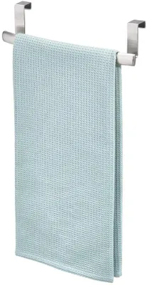 Produktbild von Unyqoos® Handtuchhalter ohne Bohren – silberfarbener Türhänger aus Edelstahl, 24,8 cm x 7,0 cm x 6,4 cm, 2 Haken, wasserdichte Schaumlage für Küche & Bad