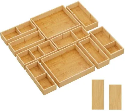 Produktbild von Lade-Organizer-Set mit 11 Fächern, Holz, für Küche, Bad, Schreibtisch