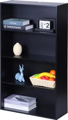Produktbild von Relaxdays Bücherregal, HxBxT: 108 x 60 x 24 cm, 4 Fächer, verstellbare Böden, Buchregal, Standregal Wohnzimmer, schwarz