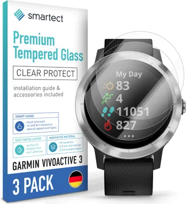 Produktbild von 3x Schutzglas Panzerfolie Klar für Garmin Vivoactive 3 Displayschutz Hartglas