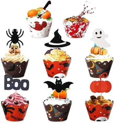 Immagine prodotto di Decorazioni per torte a tema Halloween - Set di 48 pezzi - Decorazioni fai-da-te per torte