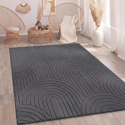 Produktbild von Teppich Wohnzimmer Schlafzimmer Hochflor Weich Waschbar Uni 3D-Optik Modern Anthrazit Grösse 200x280 cm