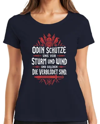 Obrázok produktu pre Tričko "Odin Schütze Uns Vor Sturm Und Wind", motív Vikingov, Valhalla, modrá farba, veľkosť 3XL