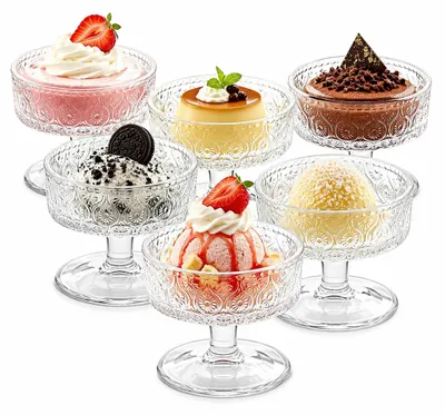 Dessertgläser aus Glas, 6er Set, 350 ml, mit Blumenrelief