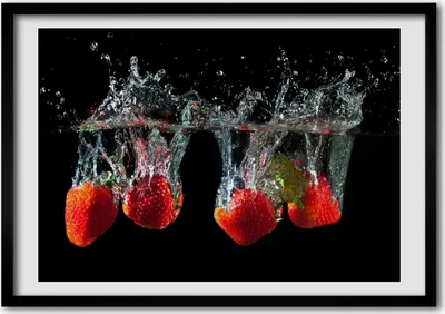 Produktbild von Bild - Bilderrahmen - 100 cm x 70 cm - MDF - Rahmen - Foto - Wandkunst Erdbeeren unter Wasser