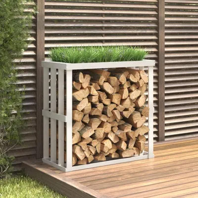 Image de vidaXL Étagère pour bois de chauffage d'extérieur Blanc 108x52x106 cm Pin massif