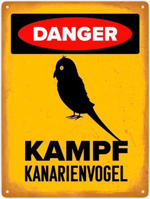Produktbild von Danger Kampf Kanarienvogel Metallschild XXL in 28x38 cm mit Vogel Silhouette