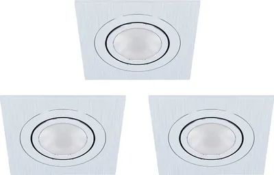 Produktbild von EGLO 3er-Set Einbaustrahler Areitio, Spots Set aus gebürstetem Aluminium, 3 Einbauleuchten mit GU10 , Spot flach, schwenkbar, L x B 9,5 cm