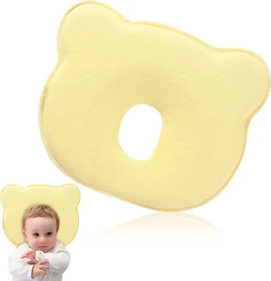 Produktbild von Baby Kissen Kopfkissen Baby Lagerungskissen Babykissen Gegen Plattkopf, Farbe: Gelb, Größe:26*22*3cm