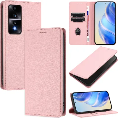 Produktbild von Litchi Leder Handyhülle für Honor 80 GT Wallet Kartenfächer Standfunktion Hülle Pink