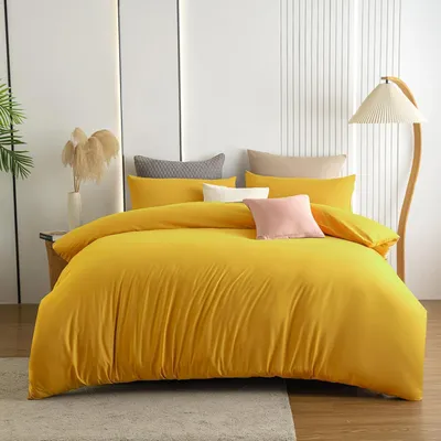 Produktbild von Soifox Bettwäsche 220x240 Gelb aus Mikrofaser bügelfrei knitterfrei 2er Set