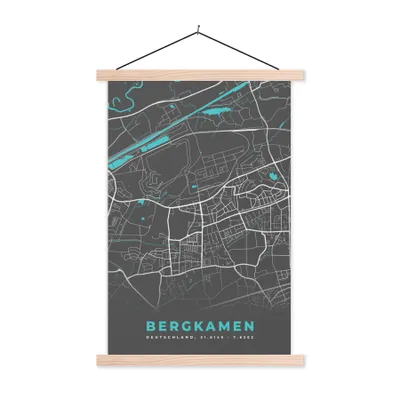 Produktbild von MuchoWow® Textilposter Stadtplan - Deutschlandkarte - Blau - Bergkamen - Karte 40x60 cm mit holzfarbenen Rahmen - Poster