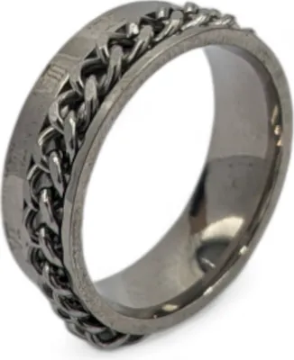 Produktbild von Anti-Stress-Ring mit drehbarer Kette und römischen Zahlen Chain Ring Silber US 6