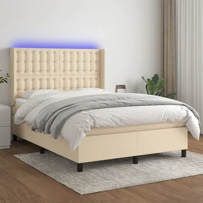 Produktbild von The Living Store Boxspringbett mit Matratze & LED Creme 140x200 cm Stoff