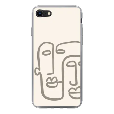 Produktbild von MuchoWow® Handyhülle Schutzhülle Hülle für iPhone 7 Gesicht - Abstrakt - Strichzeichnung Silikon Softcase Handy Hülle - Kartenhalter
