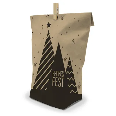 Produktbild von itenga Geschenktüte Frohes Fest 17x26cm braun schwarz - 24 Tüten und Klammern