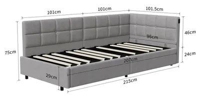 Image de Canapé-lit rembourré - Lit simple - 90 x 200 cm - Éclairage LED et port USB - Sommier à lattes - Espace de rangement avec 2 tiroirs - Velours - Beige