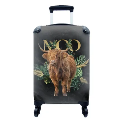 Produktbild von MuchoWow® Koffer Handgepäck Trolley Rollkoffer Kleine Reisekoffer mit 4 Rollen - Kuh - Schottischer Highlander - Pflanzen - Cabin Size < 55x40x23 cm & 55x40x20 cm - Fotokoffer - Kabinenkoffer - Boardgepäck - Reise-Box - Reisekoffer - Reisegepäck - Koffer mit Bild - Trolley für Kinder