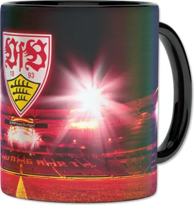 Produktbild von VfB Stuttgart Tasse Flutlicht aus Keramik 0,3L schwarz offizieller Lizenzartikel