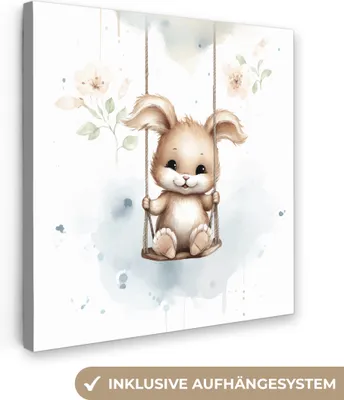 Produktbild von MuchoWow® - Leinwandbilder - Kaninchen - Babytier - Kinder, Wandbild, Wanddeko Bilder Wohnzimmer, 90x90 cm