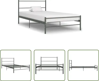 Image de The Living Store Cadre de lit gris métal 90×200 cm