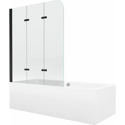 Obrázek produktu pro Mexen Cube obdélníková vana 180 x 80 cm s pláštěm a 3-křídlovou zástěnou 120 cm, Průhledné, Černá - 550518080X9012037000