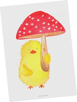Produktbild von Mr. & Mrs. Panda Postkarte Küken Fliegenpilz - Weiß - Geschenk, Fotokarte, Postkarten, Ostern, Ansichtskarte, Ostergrüße, Frohe, Grußkarte, Glückspilz, bildkarte