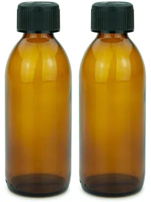 2 braune Glasflaschen 200 ml mit Schraubverschluss