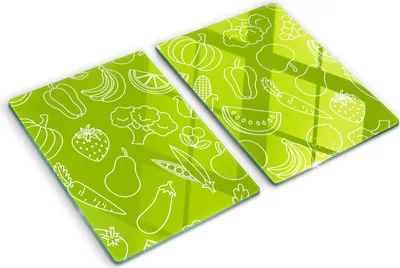 Produktbild von Tulup Glas Herdabdeckplatte - 2x40x52 cm - Glaskeramikkochfeld-Abdeckung Spritzschutz Glasabdeckplatte Kochplattenabdeckung und Schneidebrett - Zweiteilig - Essen & Getränke - Obst und Gemüse - Grün