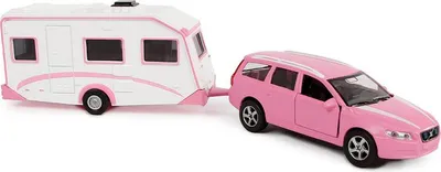 Image de Kids Globe Die Cast Volvo V70 avec caravane - Rose, 30 cm