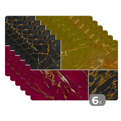 Obrázok produktu pre MuchoWow® Podložky Sada 6 podložiek Umývateľné podložky 30x45x0.3cm Mramor - zlato - luxus Podložka pod stôl Nekĺzavá a odolná voči teplu