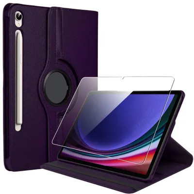 Image de Coque + Verre Trempé pour Samsung Galaxy Tab S9 (11 Pouces) Protection Rotation 360° - Violet