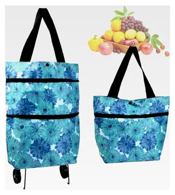 Produktbild von Vielseitiger 2-in-1 Einkaufstrolley mit klappbarer Einkaufstasche und Rollen, Klappbarer Einkaufswagen für Zuhause und Supermarkt, Maximale Tragfähigkeit 20 kg