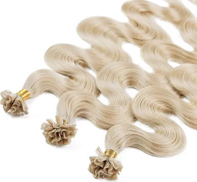 Image de hair2heart Premium Human Hair Extensions Bondings Wavy - 25 mèches 1g 60cm 10/1 blond clair cendré