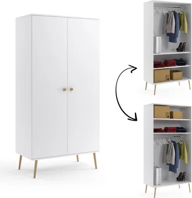 Produktbild von Drehtürenschrank Bolea 2D 100 cm mit Kleiderstange -  weiß